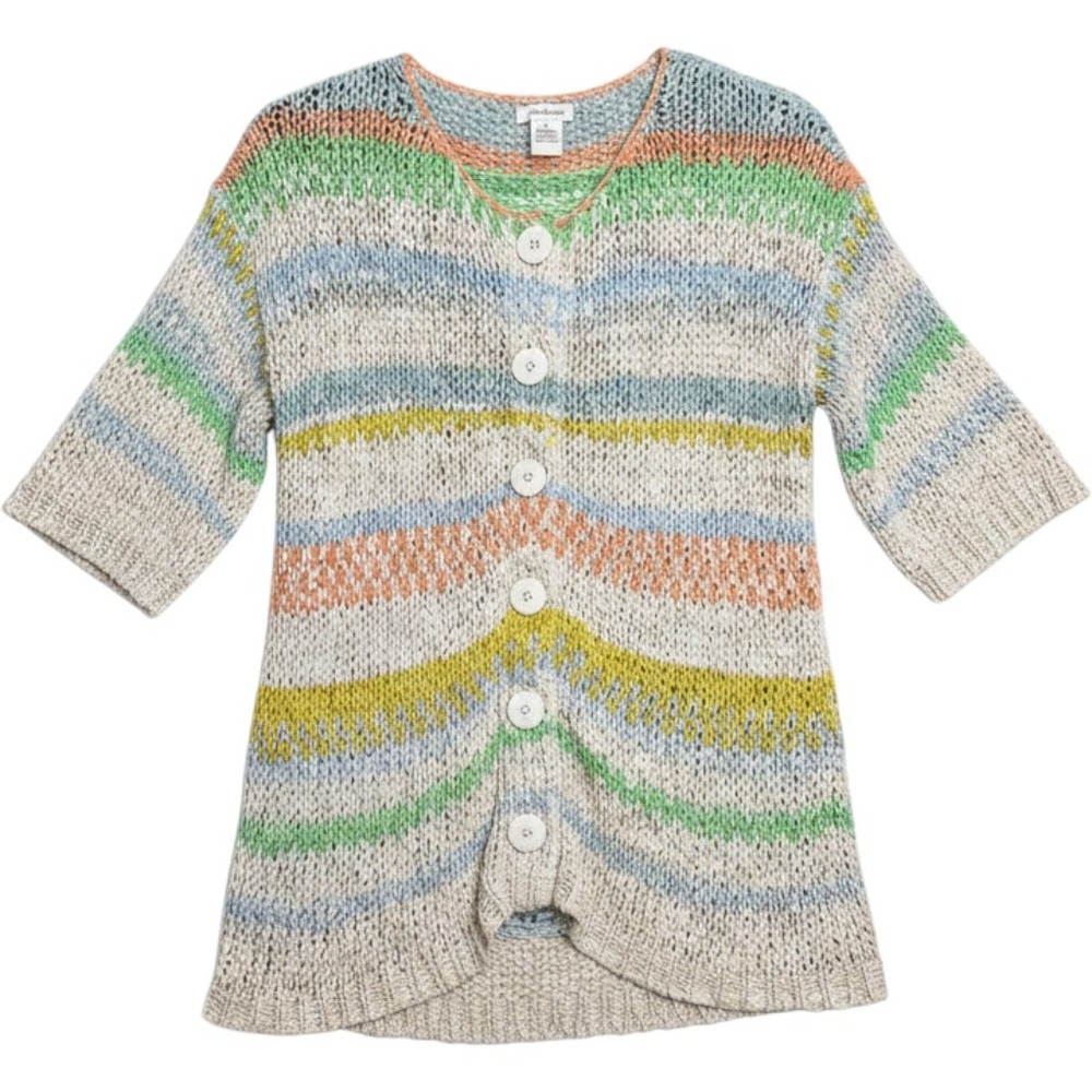 066 Sundance Womens Multicolor Striped Open Knit Button Cardigan (Large, EUC)